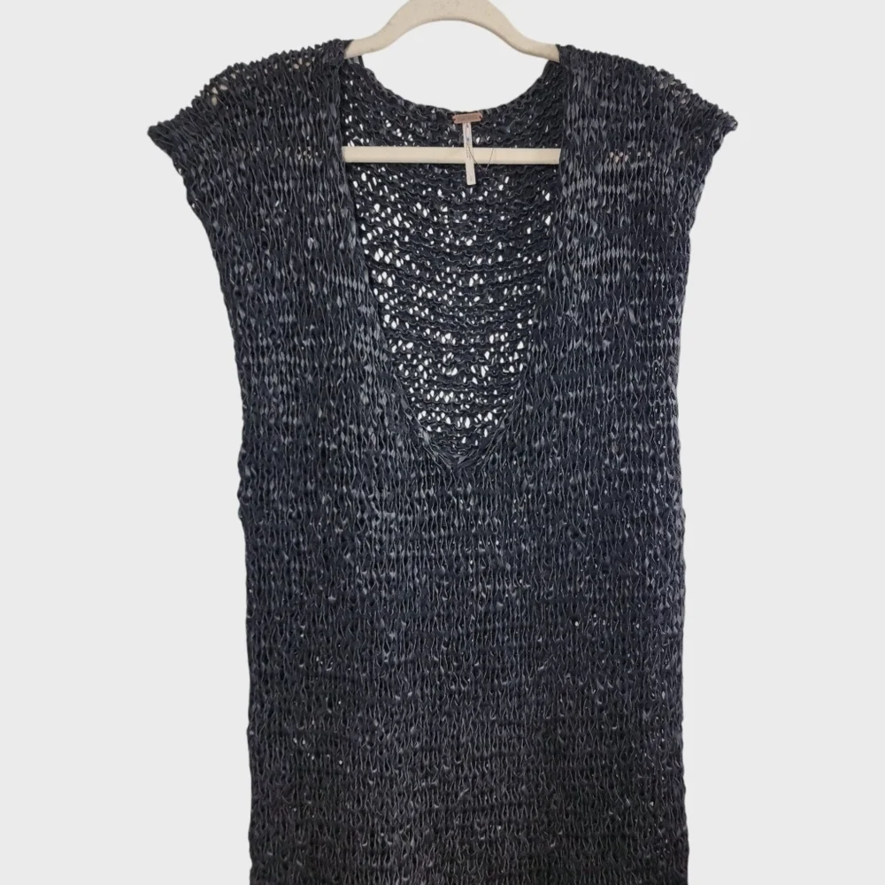 NWOT Free People Billie Vegan Leather Woven Crochet Tunic